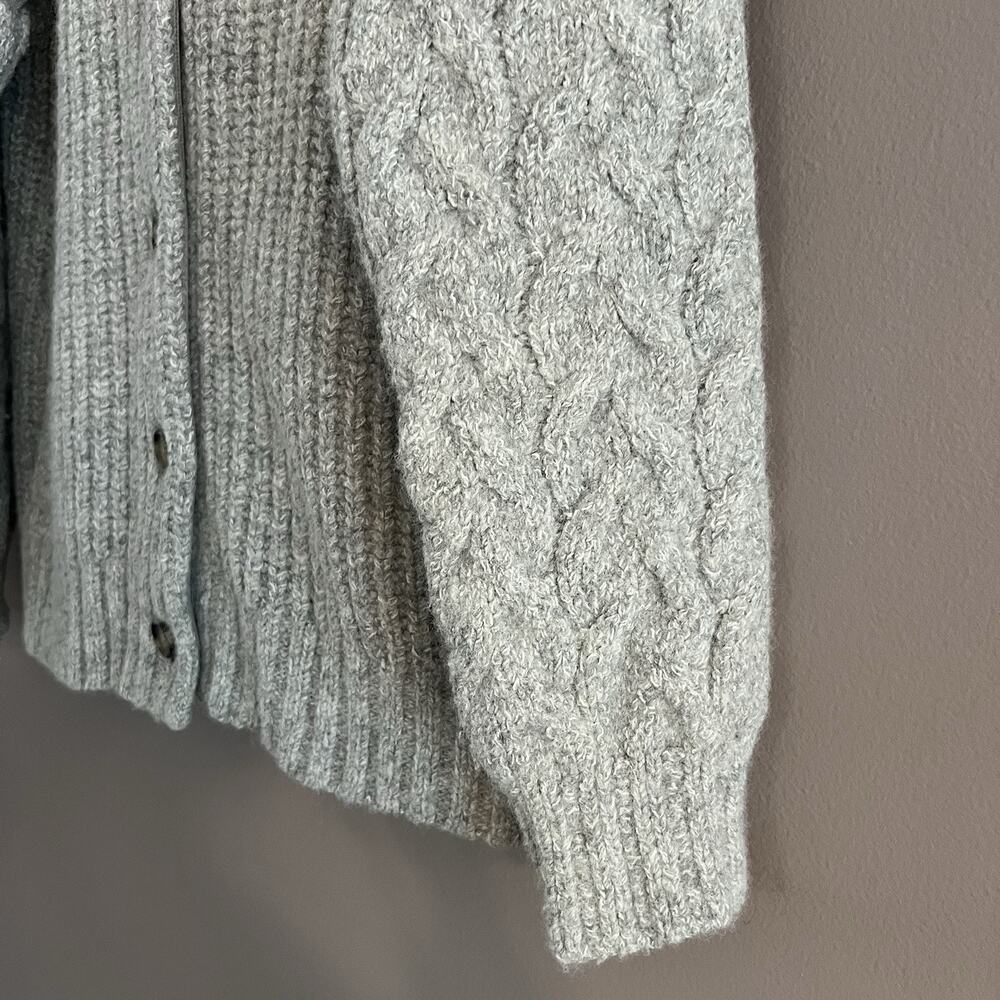 Lucky Brand Cable Knit Cardigan Sweater Wool Blend Chunky V-neck Pockets Gray M - Picture 6 of 16